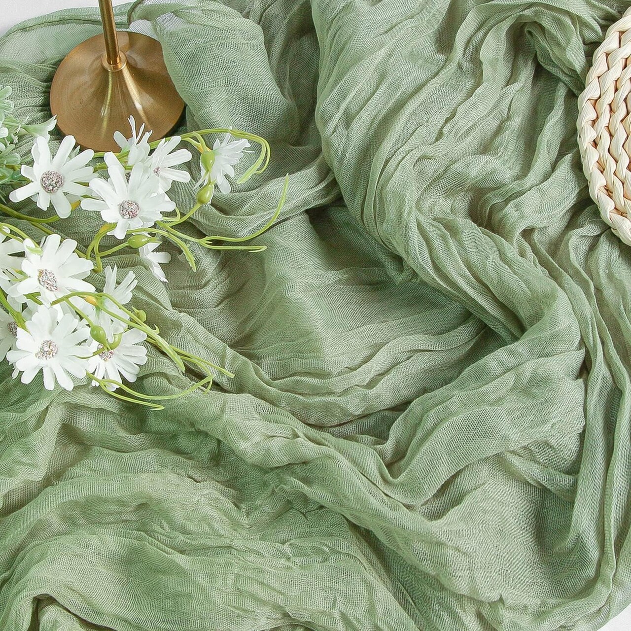 Cheesecloth Spring Gauze Rustic Table Runner Sage Green for Wedding